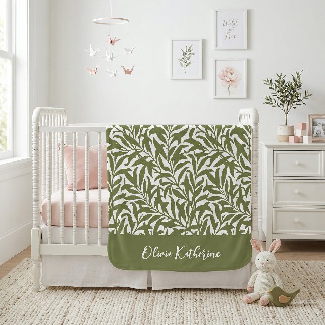 Cobertor Sherpa Olivo Verde Galho de Salgueiro Monogramado (Criador carregado)