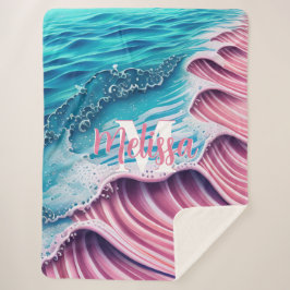 Cobertor Sherpa Onda cor-de-rosa caindo no Monograma da costa