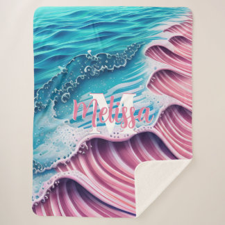 Cobertor Sherpa Onda cor-de-rosa caindo no Monograma da costa
