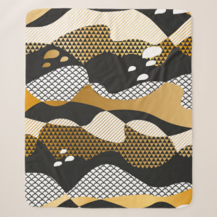Cobertor Sherpa Ondas de abstrato com textura geométrica em ouro