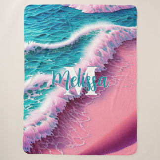 Cobertor Sherpa Ondas de Verão em Monograma Rosa II