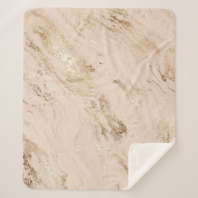 Cobertor Sherpa Ondas Douradas: Abstrato Marble (Frente)