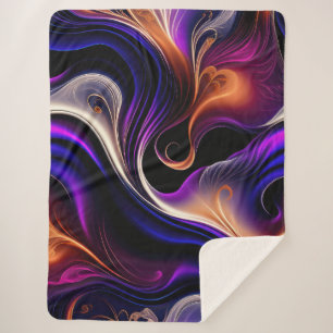 Cobertor Sherpa Ondas Ígneas - Roxo, Laranja, Dourado Abstrato em