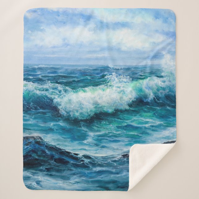 Cobertor Sherpa Ondas no oceano. Impressionismo moderno, modernism (Frente)