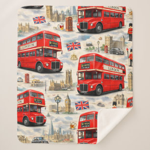 Cobertor Sherpa Ônibus vermelho icônico de dois andares da London 