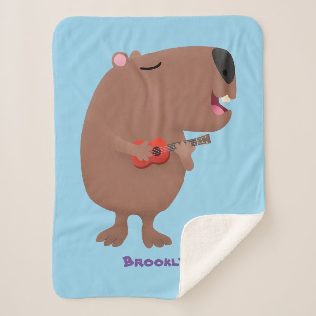 Cobertor Sherpa Óptica desenho animado de capybara ukulele (Frente)