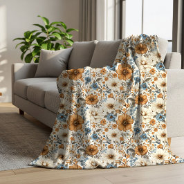 Cobertor Sherpa Opulento Azul Marfim Floral Boho Azul Pó Cozy