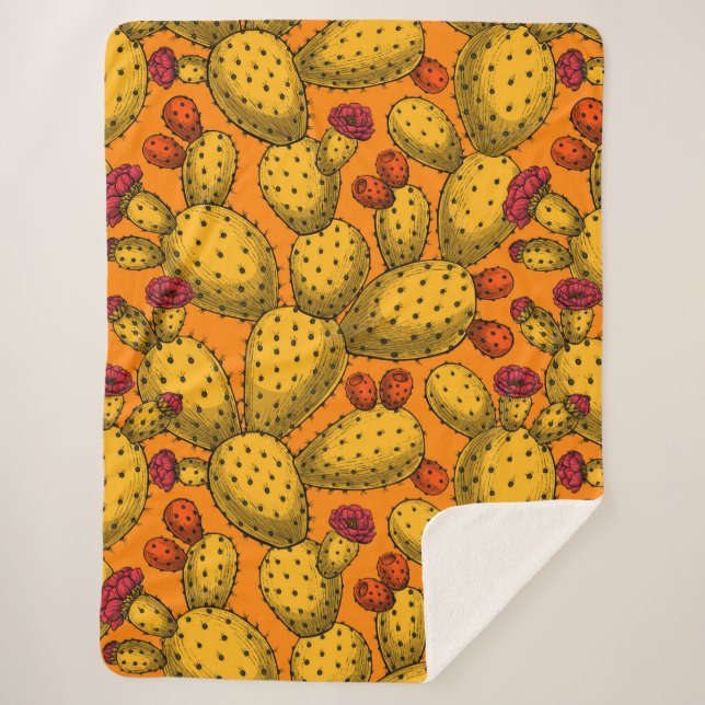 Cobertor Sherpa Opuntia florescente em amarelo (Frente)
