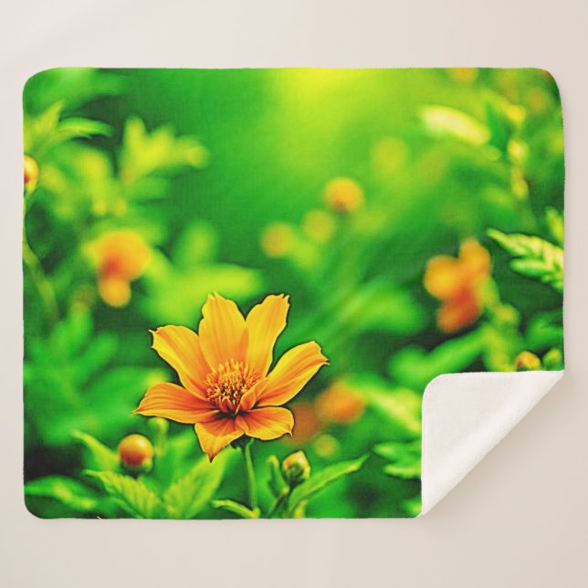 Cobertor Sherpa Orange Flower Bokeh Sunny (Frente (Horizontal))