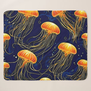Cobertor Sherpa Orange Jellyfish - Arte de Padrão