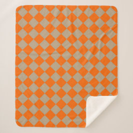 Cobertor Sherpa Orange Taupe Checker Diamond Pattern