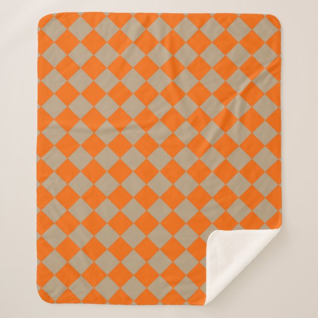 Cobertor Sherpa Orange Taupe Checker Diamond Pattern (Frente)