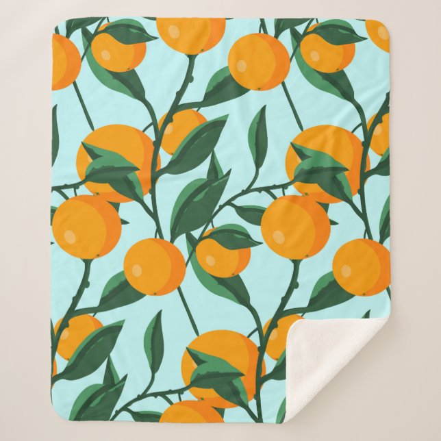 Cobertor Sherpa oranges on leaf branches seamless pattern, citrus  (Frente)