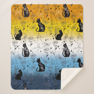 Cobertor Sherpa Orgulho AroAce Gato Preto - Mística Witchy