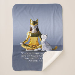 Cobertor Sherpa Origami Gold Foil Yoga Meditando Mulher-Gato
