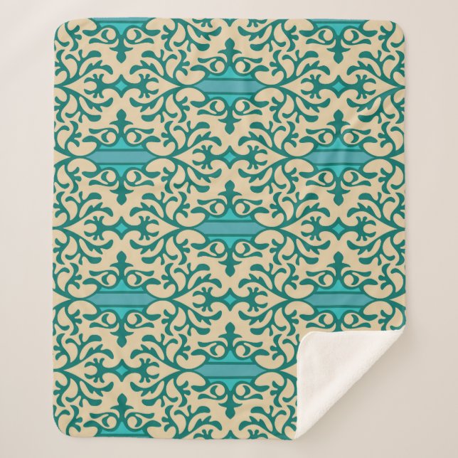 Cobertor Sherpa Ornamento Floral: Moderno Fashionável Sem Semente (Frente)