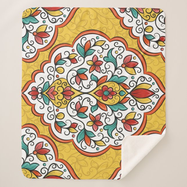 Cobertor Sherpa Ornamento Floral: Motifs Turcos Indianos. (Frente)