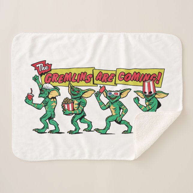 Cobertor Sherpa Os Gremlins™ Estão Chegando (Frente (Horizontal))