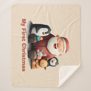 Cobertor Sherpa Os meus primeiros Papais noeis e animais de Natal