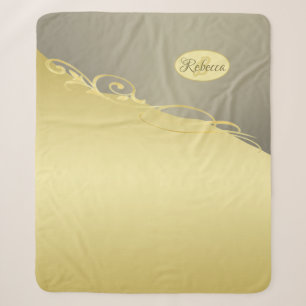 Cobertor Sherpa Ouro de luxo decorativo em ouro e prata, monograma