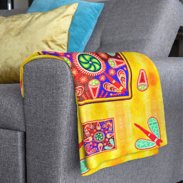 Cobertor Sherpa Ouro Huichol Mexicano e Padrões de Arte Roxo