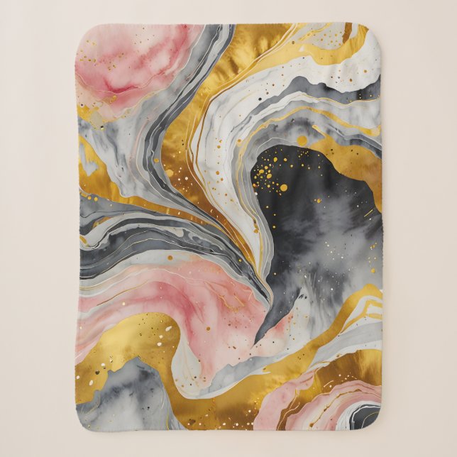 Cobertor Sherpa Ouro Marble Whirls (Frente)