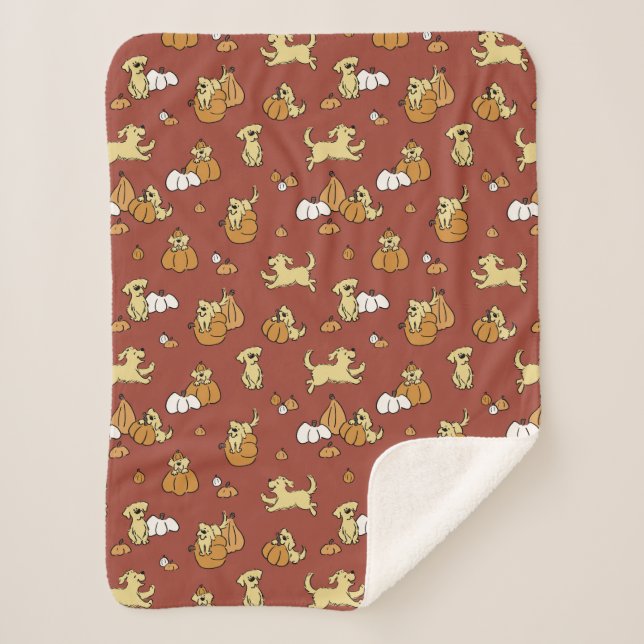 Cobertor Sherpa Ouro Retriever Pumpkins (Frente)