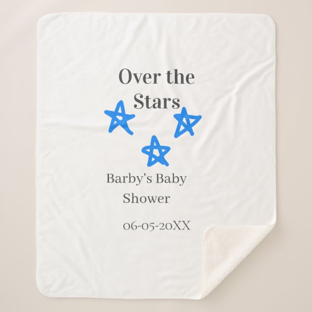 Cobertor Sherpa Over the Stars blue gray baby shower name date ele (Frente)