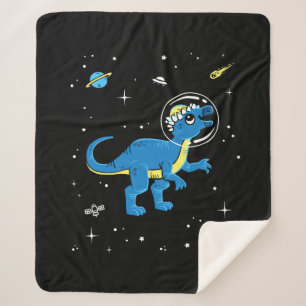 Cobertor Sherpa Pachycephalosaurus azul e amarelo Dinos no espaço