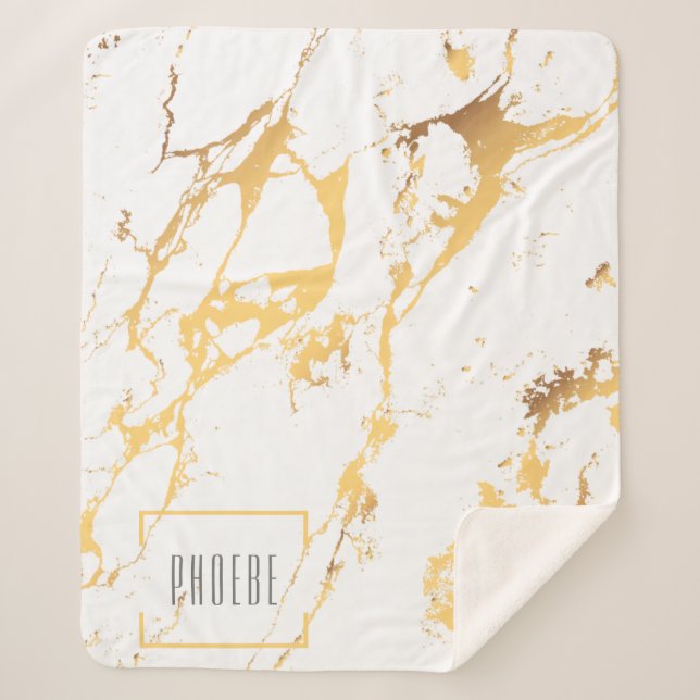 Cobertor Sherpa Padrão Abstrato Dourado Falso Moderno (Frente)