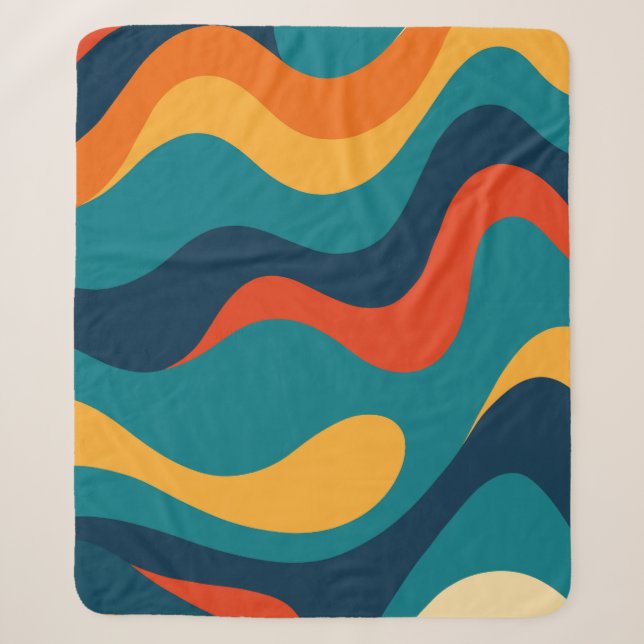 Cobertor Sherpa Padrão Abstrato Ondulado Retro Moderno  (Frente)