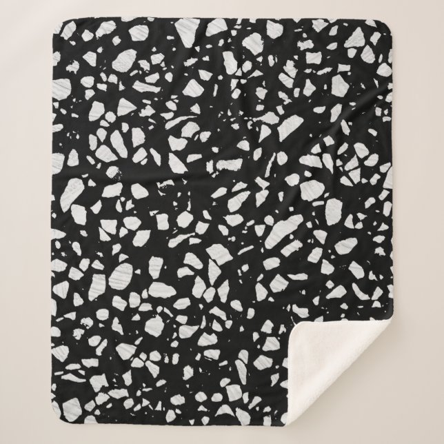 Cobertor Sherpa Padrão abstrato Terrazzo Mosaico preto e branco (Frente)