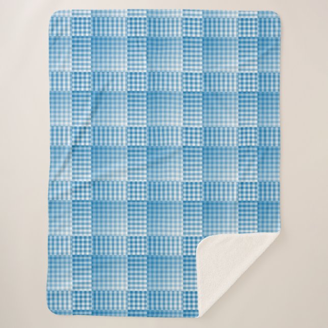 Cobertor Sherpa Padrão Abstrato Xadrez Branco Azul (Frente)