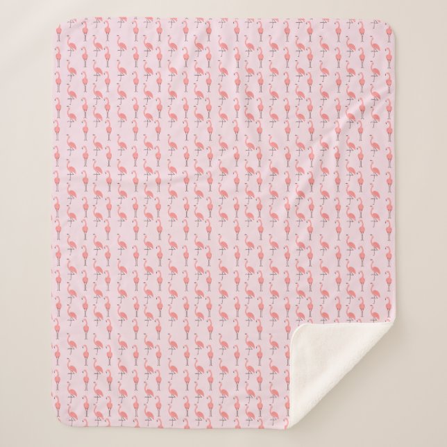 Cobertor Sherpa Padrão Aleatório de Pássaro Flamingo Rosa (Frente)