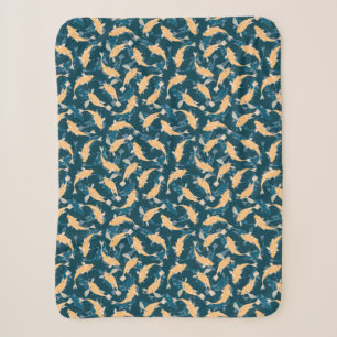 Cobertor Sherpa Padrão Amarelo e Azul - Peixe Koi