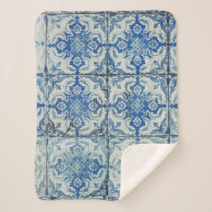 Cobertor Sherpa Padrão Antiquado de Azulejos Portugueses - Azulej