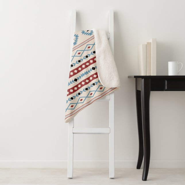 Cobertor Sherpa Padrão Aztec Blue Black Cream Mixed Motifs (In Situ)