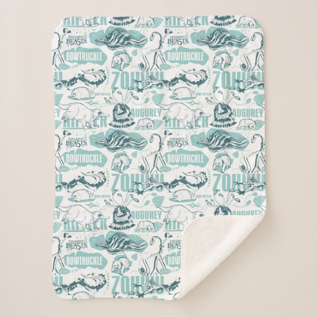 Cobertor Sherpa Padrão Azul de Bestas Fantásticas (Frente)