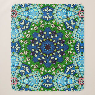 Cobertor Sherpa Padrão Azul Verde-Mosaico Mandala Retro