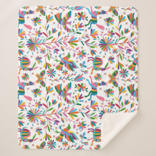 Cobertor Sherpa Padrão Brilhante do estilo Otomi mexicano