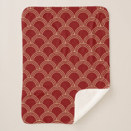 Cobertor Sherpa Padrão Chinês Tradicional Vermelho e Dourado