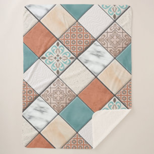 Cobertor Sherpa Padrão Colorido de Textura Geométrica do Azulejo