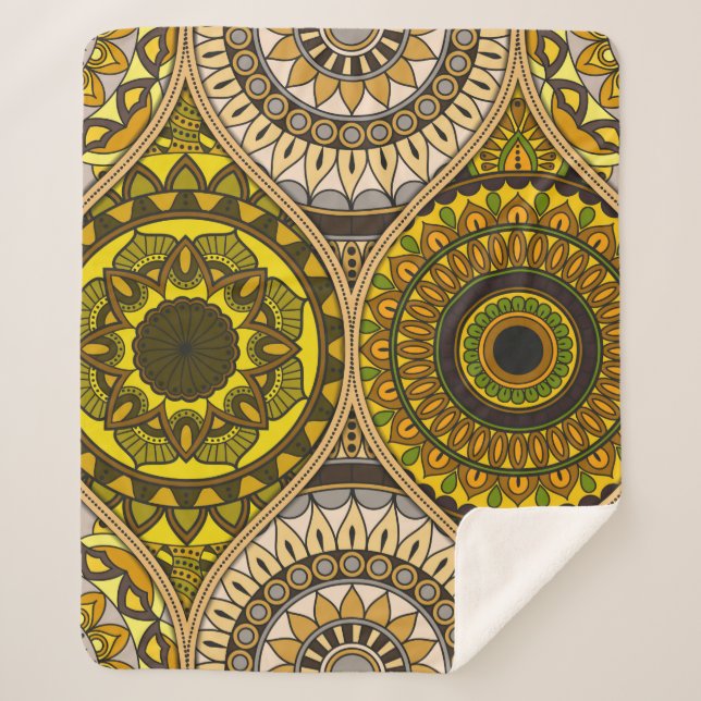Cobertor Sherpa Padrão com mandalas. Elementos decorativos venosos (Frente)