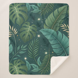 Cobertor Sherpa Padrão contínuo de folhas tropicais inspirado na n