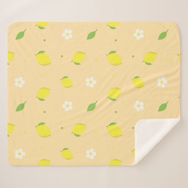 Cobertor Sherpa Padrão contínuo de laranja amarela com flores bran (Frente (Horizontal))