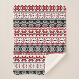 Cobertor Sherpa Padrão da Ilha da Feira de Inverno Vermelha e Negr