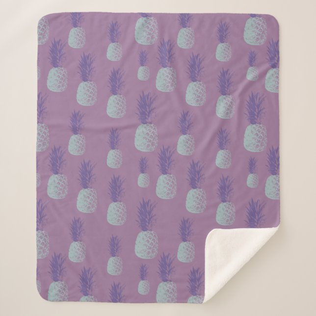 Cobertor Sherpa Padrão de Abacaxi Roxo Fofo (Frente)