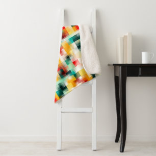Cobertor Sherpa Padrão de Abstrato branco amarelo azul vermelho ve