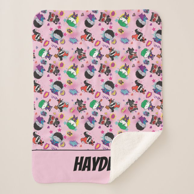 Cobertor Sherpa Padrão de Ação de Chibi Super Villain (Frente)