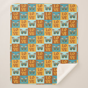 Cobertor Sherpa Padrão de Amor da Borboleta   Gradiente Azul e Lar